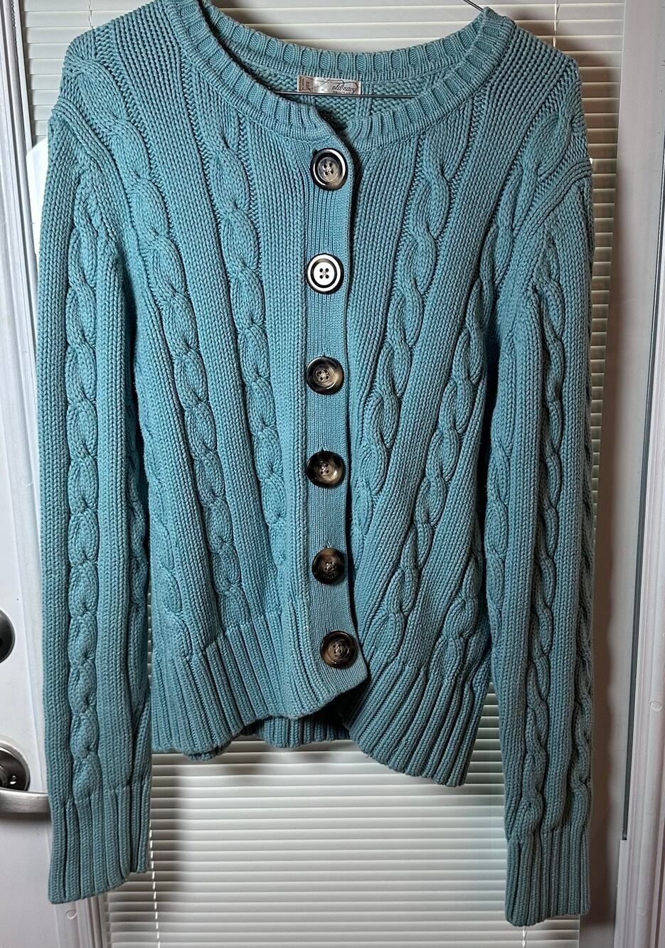 Old Navy Perfect Fit Cardigan Sweater Aqua Cable Knit Big Buttons Womens XXL